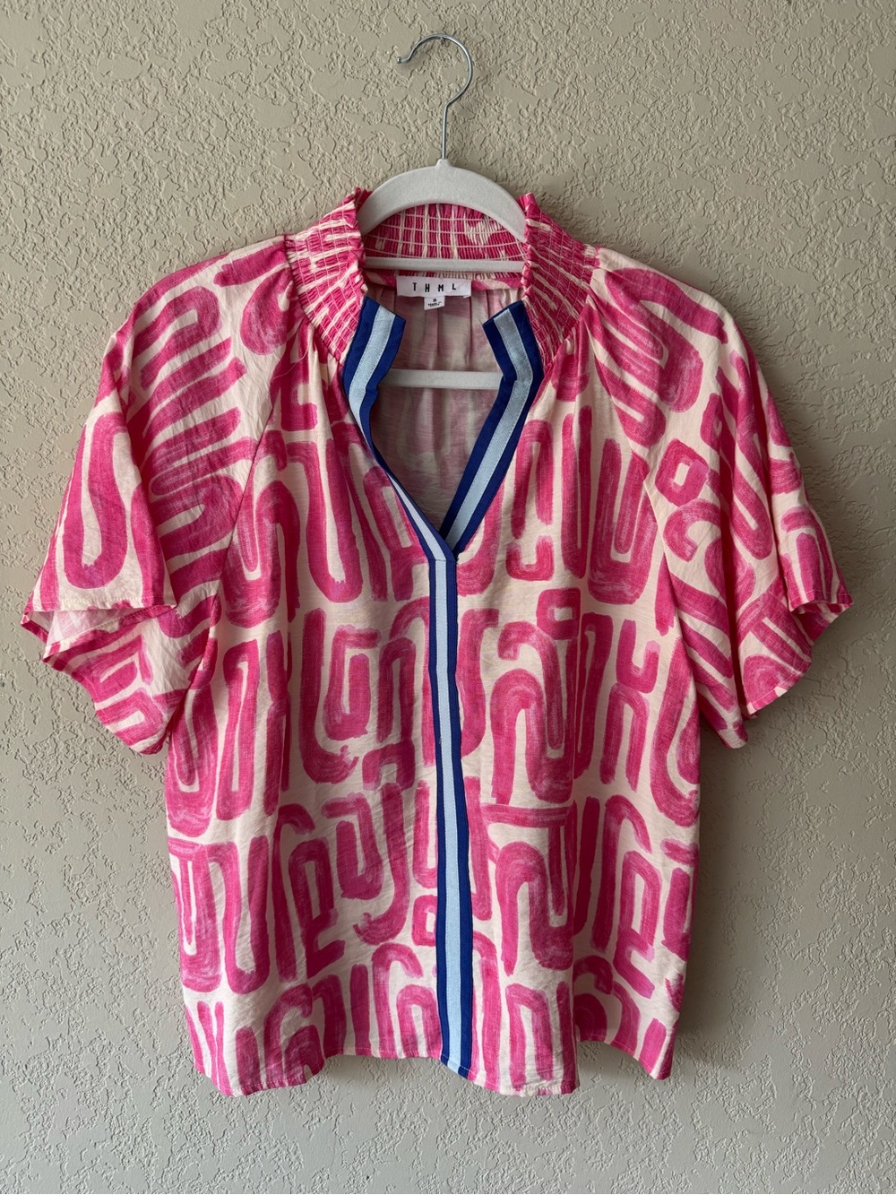 THML Pink Patterned Blouse with Blue Stripe